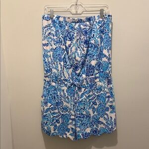 Lilly Pulitzer Blue and White Leaf Print Romper